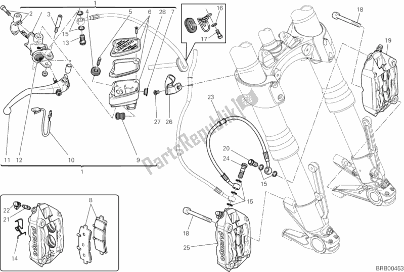 Todas as partes de Sistema De Freio Dianteiro do Ducati Diavel Cromo 1200 2013